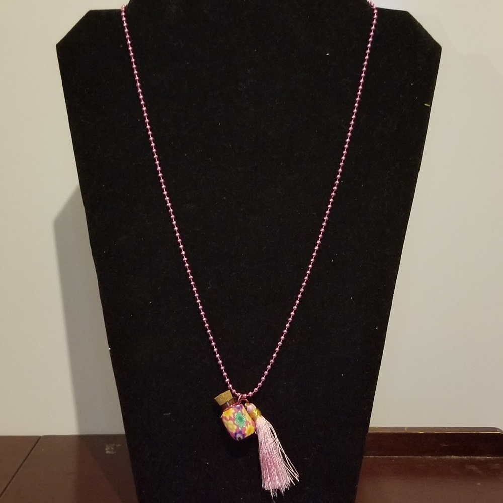 Pink Fimo Clay Bottle Aromatherapy Necklace